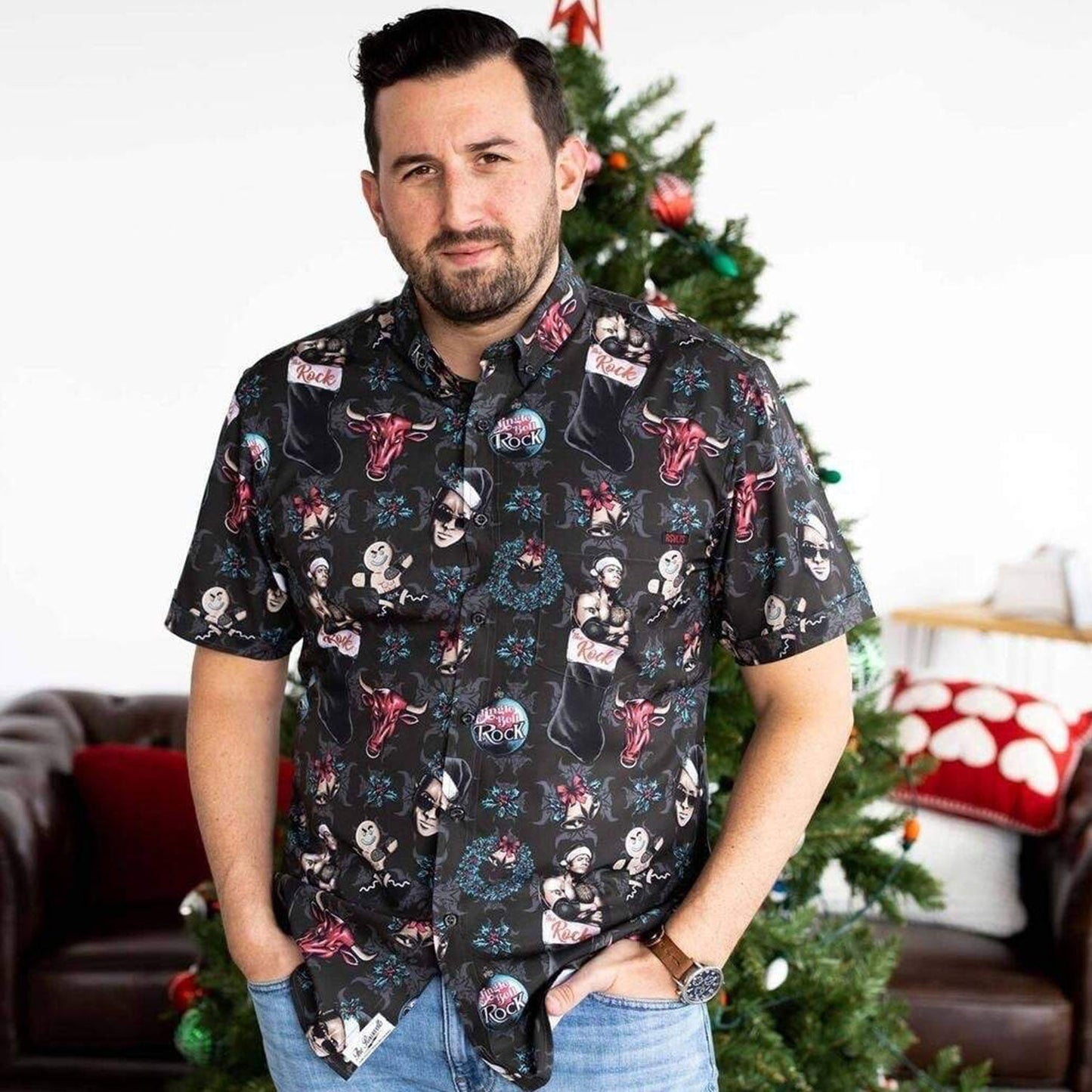 The Rock "Jingle Bell Rock" RSVLTS Short Sleeve Button Down