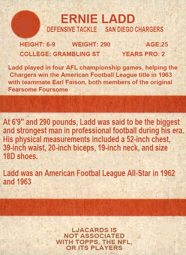 Ernie Ladd – Chargers trading card PW Catalog