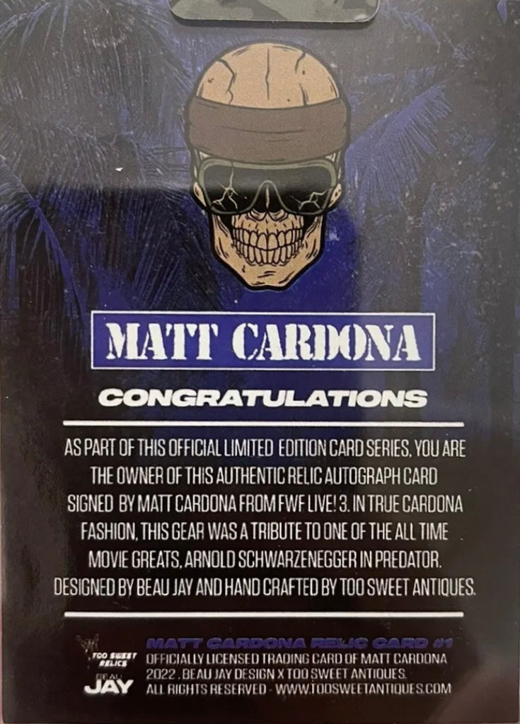 Matt Cardona – Autograph Event Worn Custom Vest trading card PW Catalog