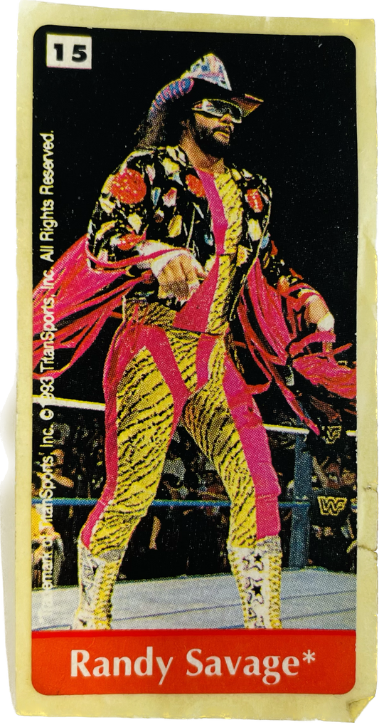 WWF Dunkin Bubble Gum Stickers (1993) No. 15 Macho Man Randy Savage PW Catalog