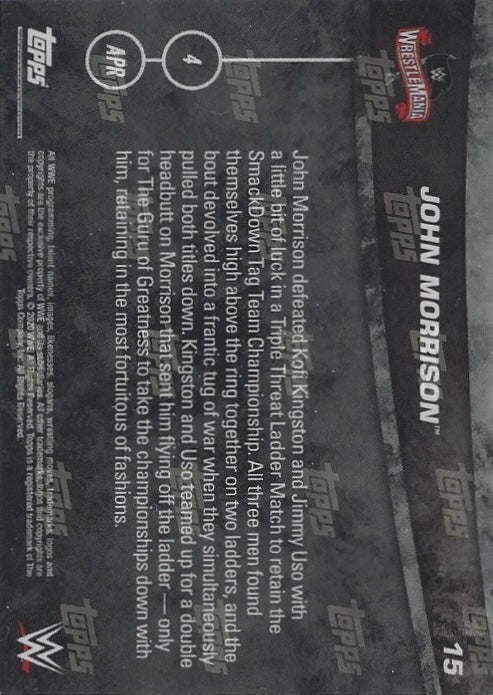 John Morrison DEF. Jimmy USO and Kofi Kingston in the Triple Threat Ladder Match trading card PW Catalog