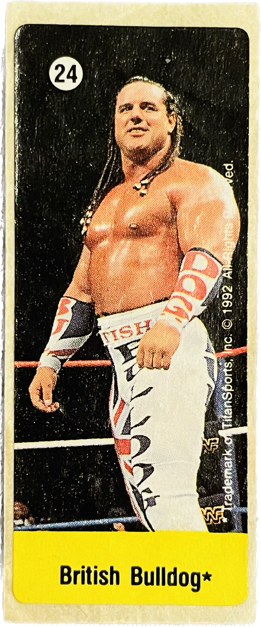 WWF Dunkin Bubble Gum Stickers (1992) No. 24 British Bulldog PW Catalog