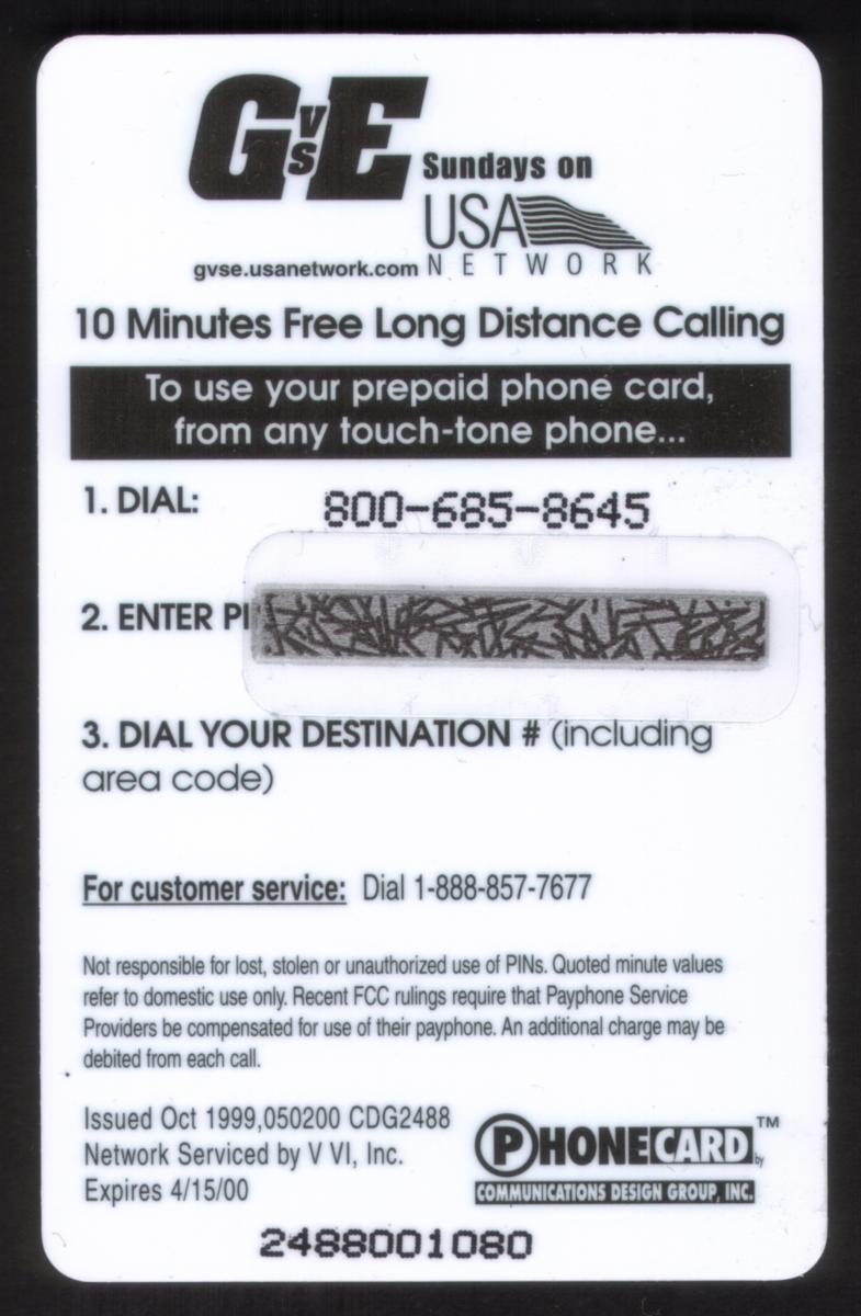 WWF Mankind on G vs E Phone Card Pwcatalog