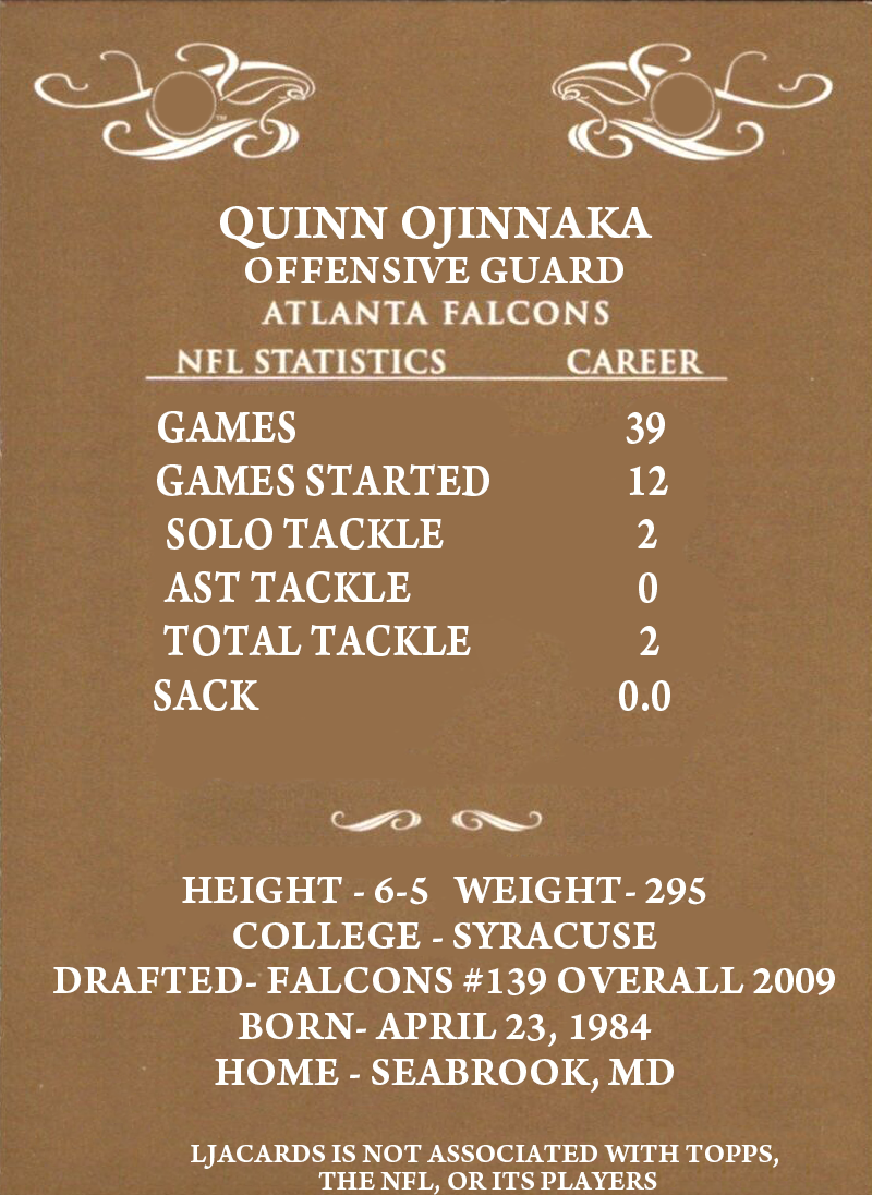 Quinn Ojinnaka – Atlanta Falcons trading card PW Catalog