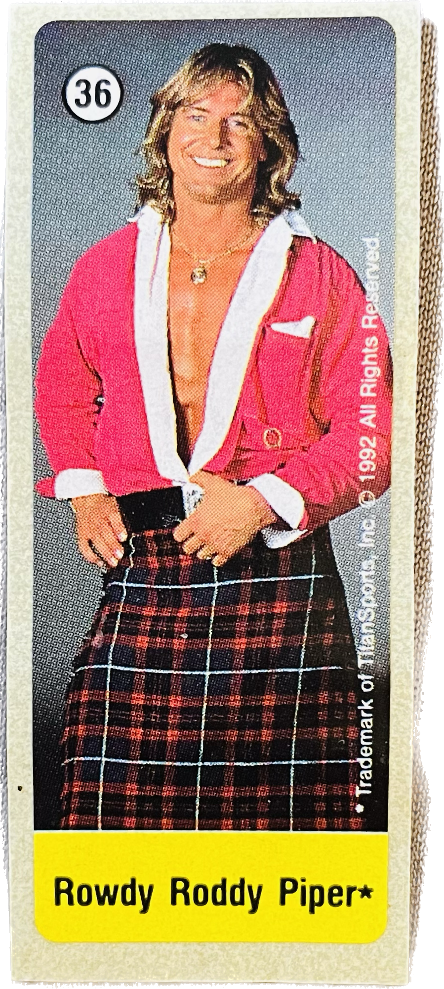 WWF Dunkin Bubble Gum Stickers (1992) No. 36 Rowdy Roddy Piper PW Catalog