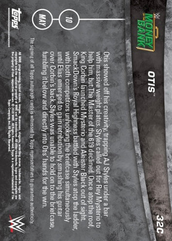 Otis Wins the Men’s Money in the Bank Ladder Match trading card PW Catalog