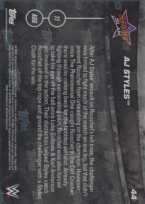 AJ Styles DEF. Ricochet to Retain the United States Championship trading card PW Catalog
