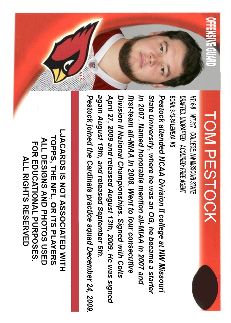 TOM Pestock – Arizona Cardinals trading card PW Catalog