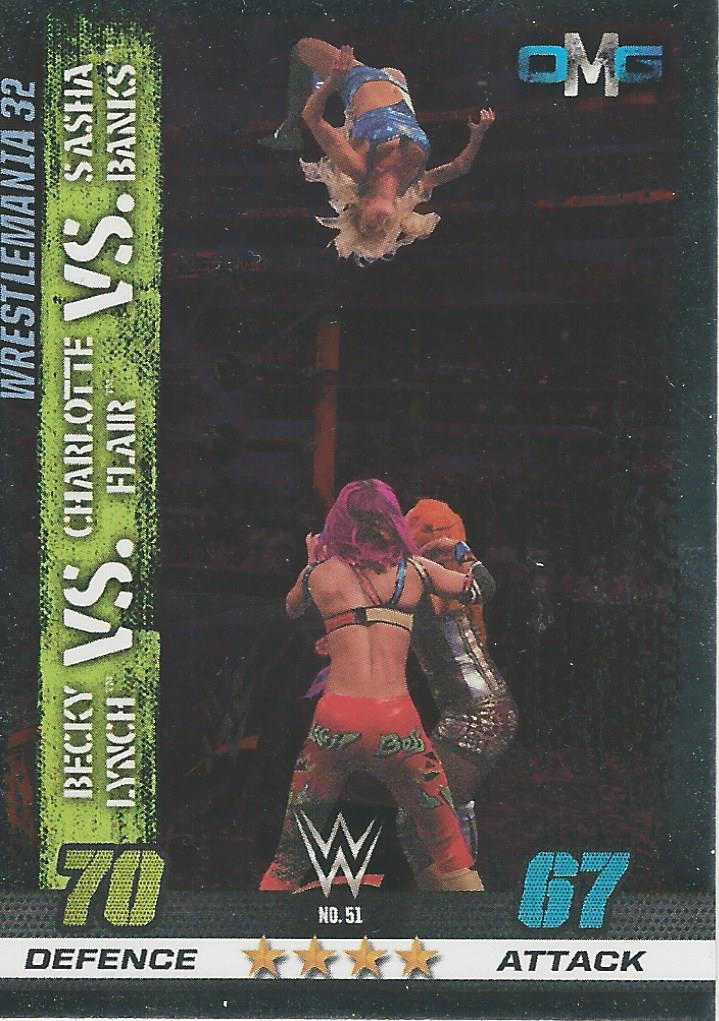 WWE Topps Slam Attax 10th Edition 2017 Flair/Banks/Lynch #51