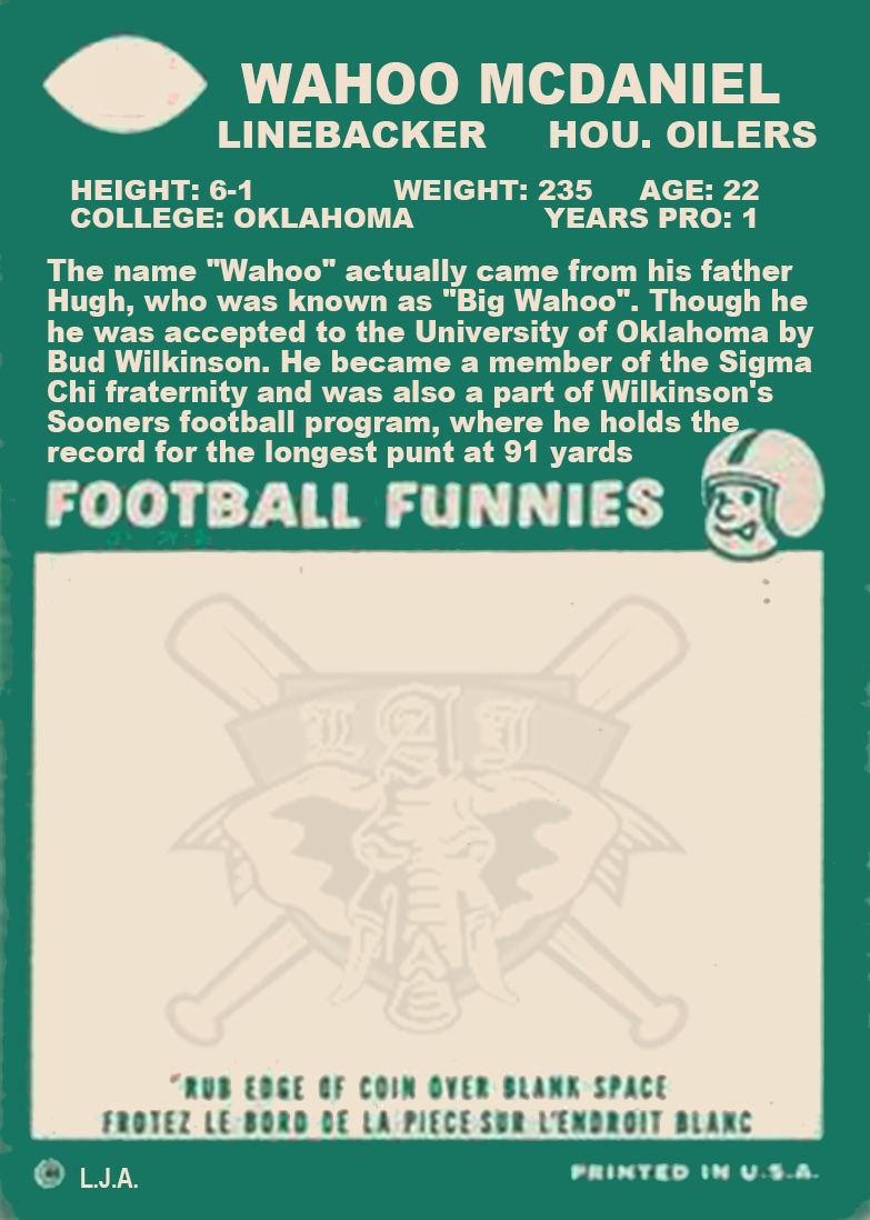 Wahoo Mcdaniel – Houston Oilers trading card PW Catalog