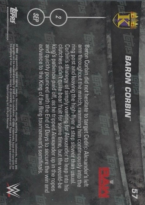 Baron Corbin DEF. Cedric Alexander in King of the Ring Quarterfinals Match trading card PW Catalog