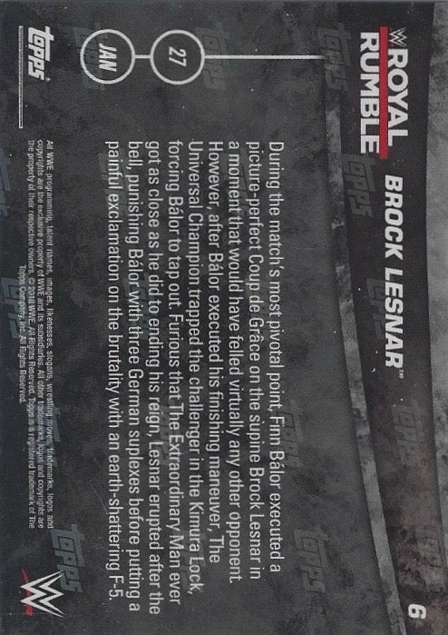 Brock Lesnar DEF. Finn Bálor to Retain the Universal Championship trading card PW Catalog