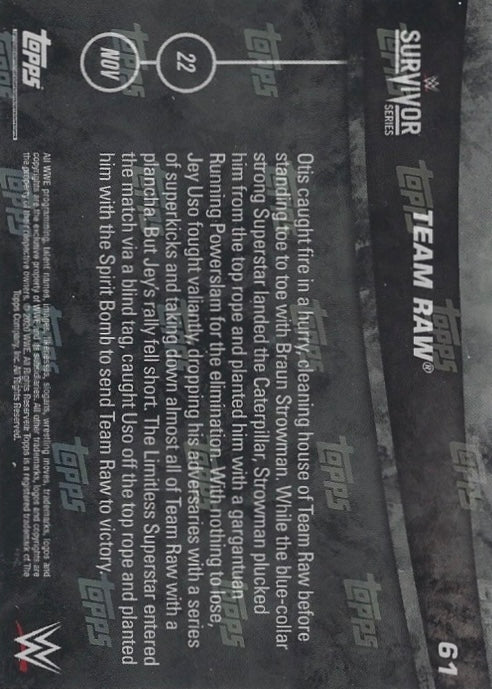 Team RAW DEF. Team Smackdown in the 5-ON-5 Men’s Survivor Series Elimination Match trading card PW Catalog