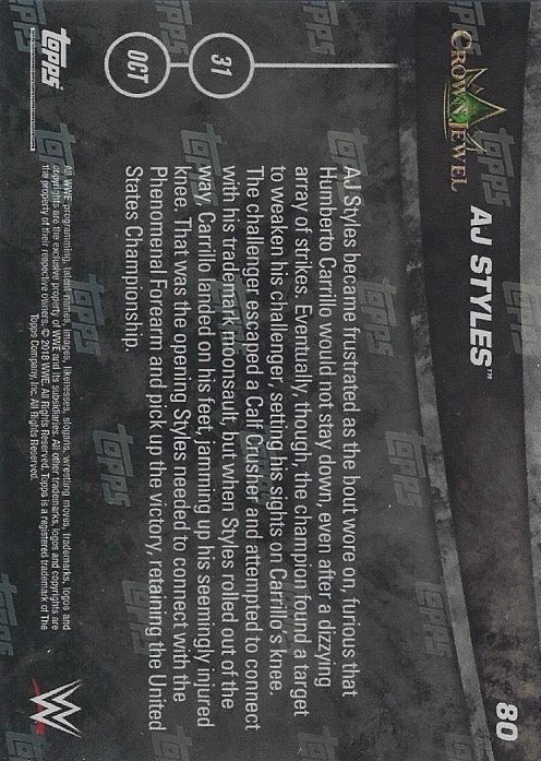 AJ Styles United States Champion DEF. Humberto Carrillo trading card PW Catalog