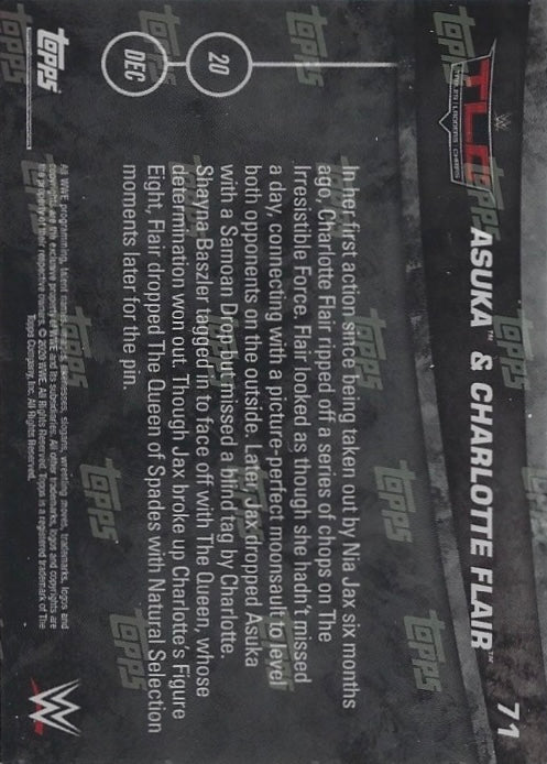 Asuka & Charlotte Flair DEF. NIA JAX & Shayna Baszler to Win the WWE Women’s TAG Team Championship trading card PW Catalog