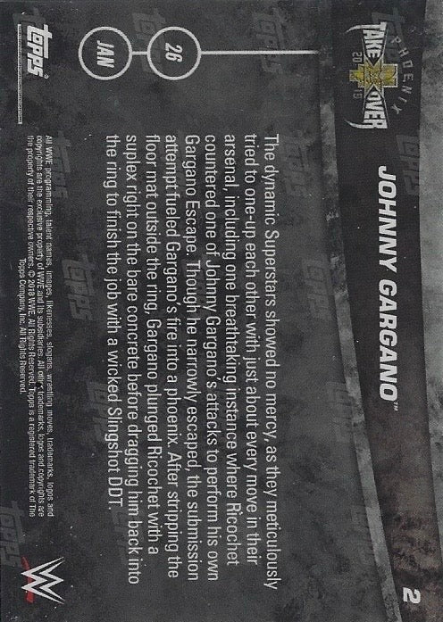 Johnny Gargano DEF. Ricochet for the NXT North American Championship trading card PW Catalog