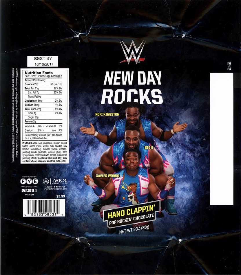 WWE New Day FYE Chocolate Bar 2016 Rocks Hand Clappin Pop Rockin Chocolate PWcatalog