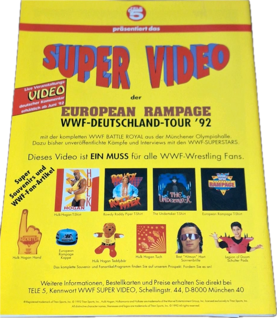 European Rampage WWF Germany Tour 1992 Program Magazine PWcatalog