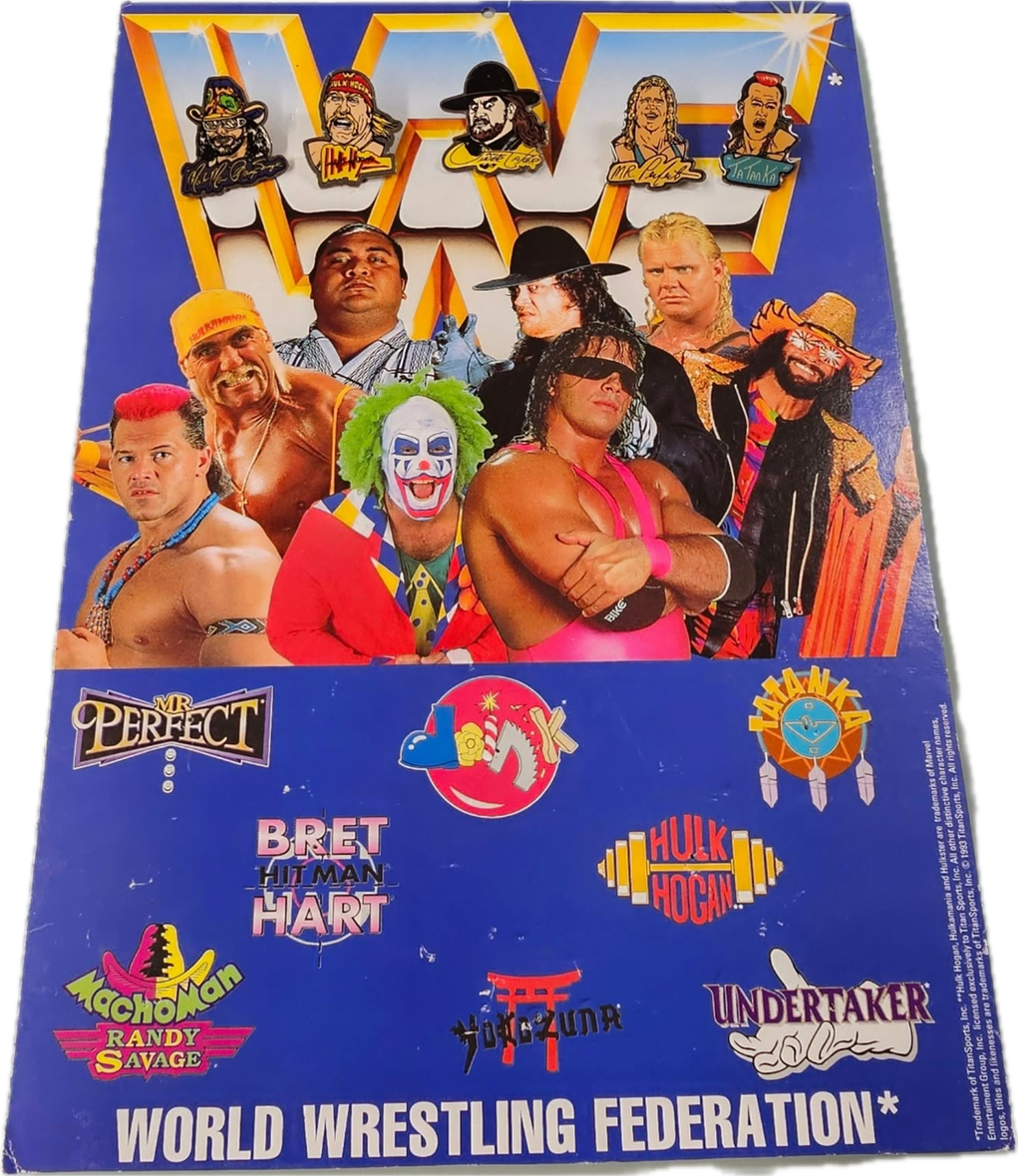 German Collectors Board Doink, Tatanka, Mr Perfect, undertaker, yokozuna, bret hart, Randy Savage and Hulk Hogan Brooches & Lapel Pins PWcatalog