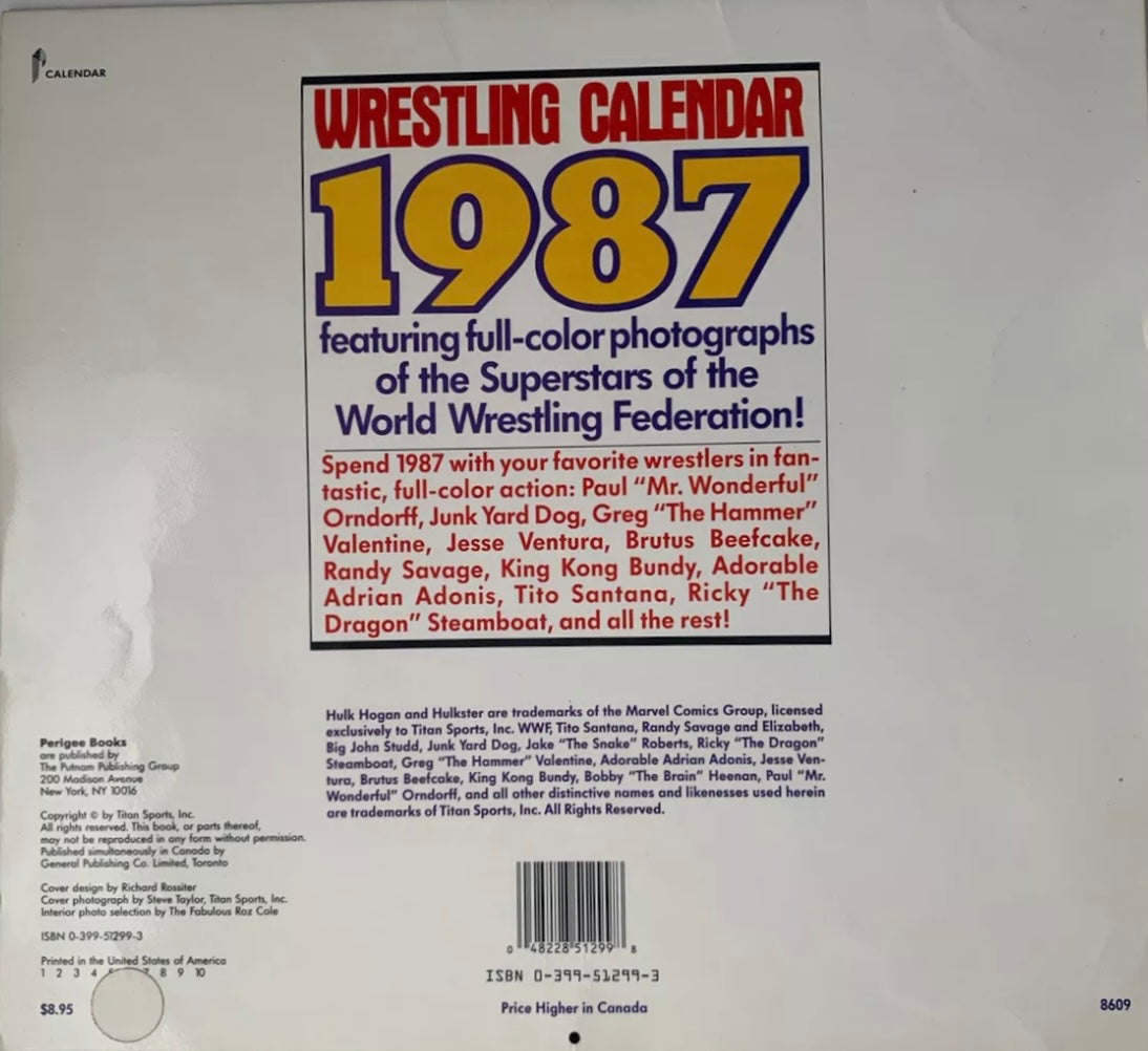 WWF Wrestling Calendar 1987 Hulk Hogan PW Catalog