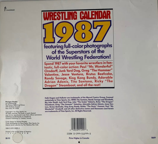 WWF Wrestling Calendar 1987 Hulk Hogan PW Catalog
