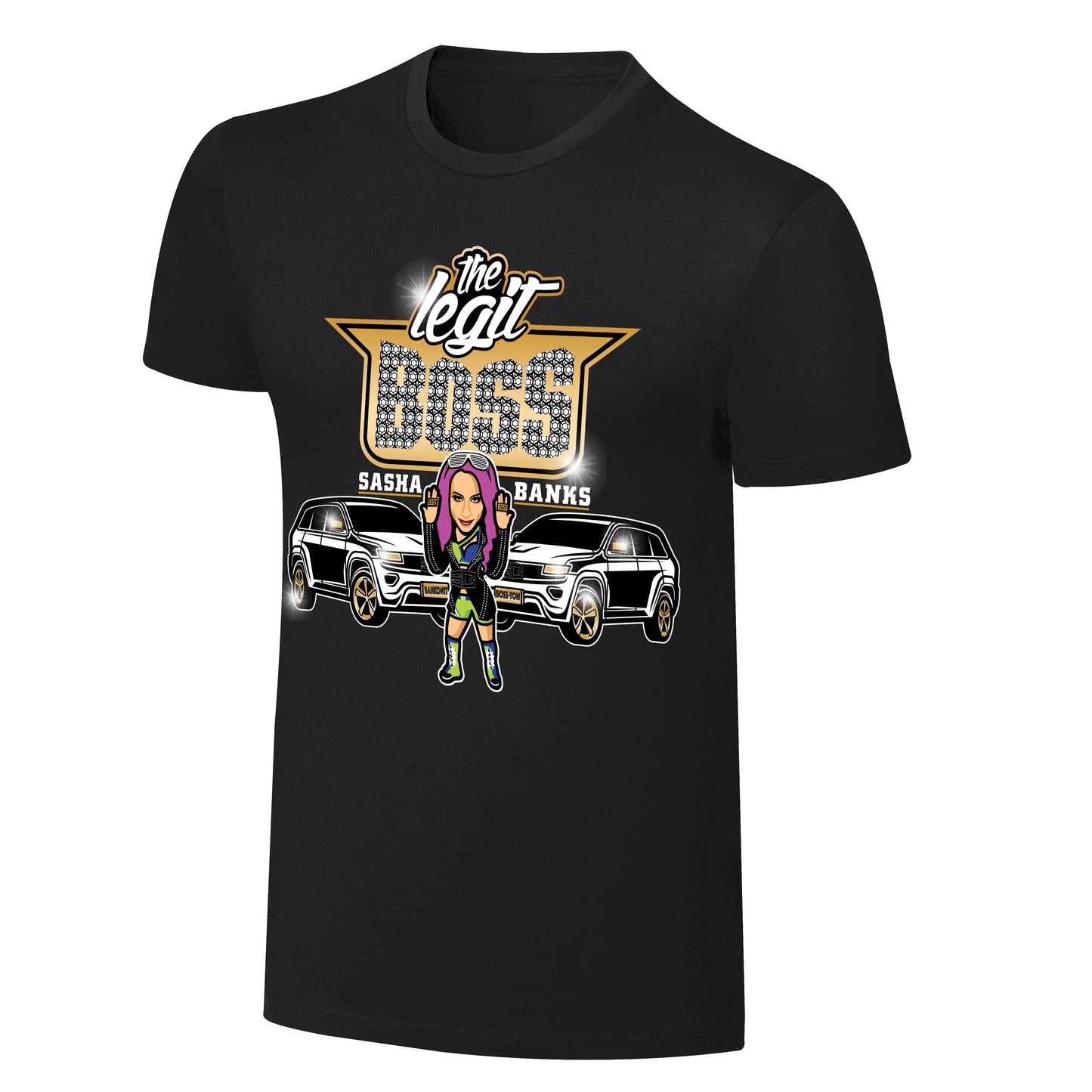 WWE x NERDS Sasha Banks "Rolling Like A Boss" Cartoon T-Shirt