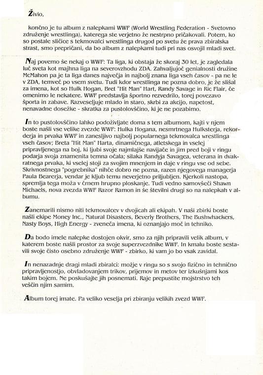 WWF Stickers Album 1991 From Slovenia Stickers Album PW Catalog