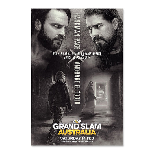 Matchup Monday Hangman Adam Page vs. Andrade El Idolo AEW Grand Slam Australia 02-14-2026 LIMITED Variant Art Print (Hand-Numbered 1-10) Poster PW Catalog