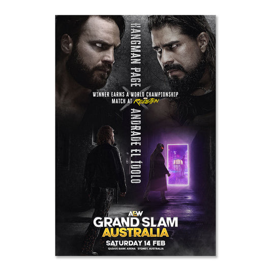 Matchup Monday Hangman Adam Page vs. Andrade El Idolo AEW Grand Slam Australia 02-14-2026 LIMITED Art Print (Hand-Numbered 1-50) Poster PW Catalog