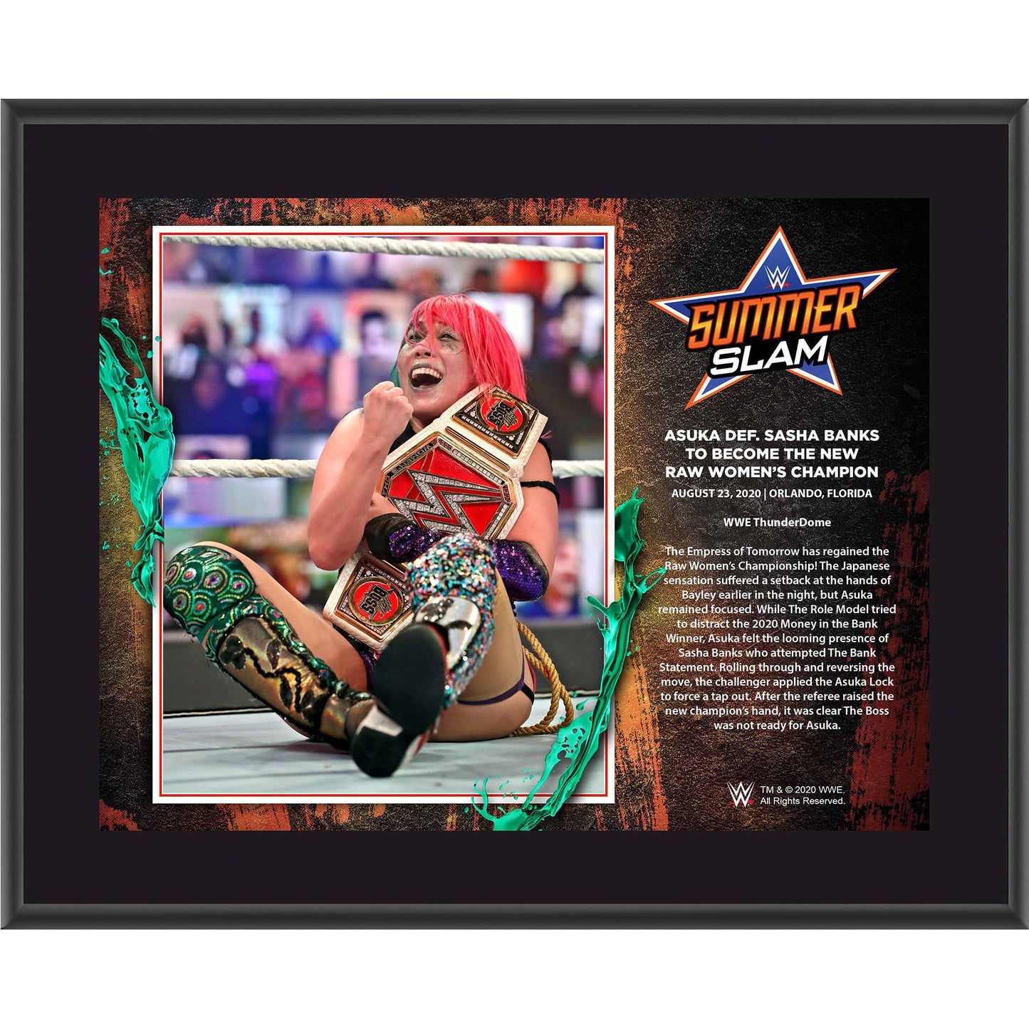 Asuka Framed 10.5" x 13" 2020 SummerSlam Sublimated Plaque