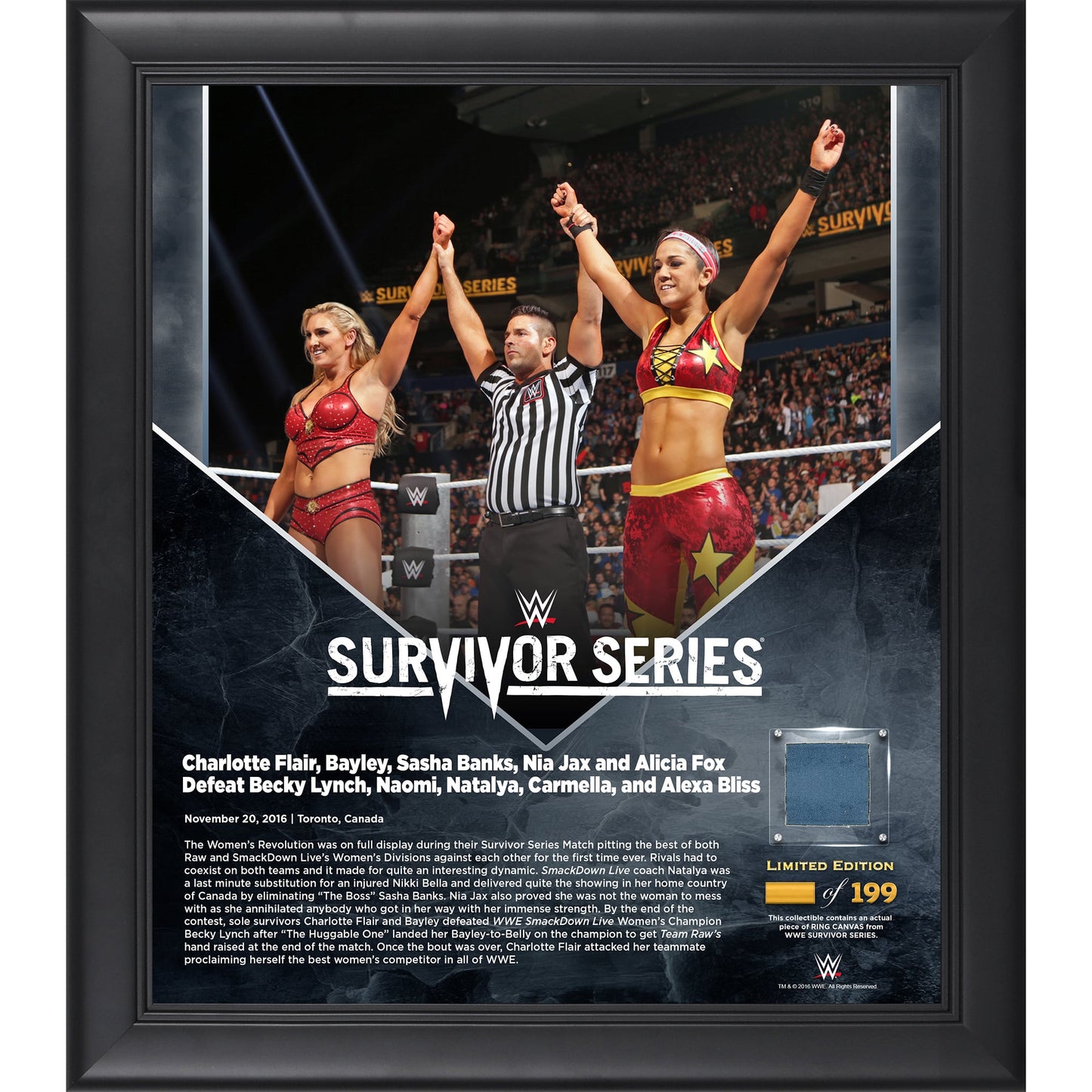 Bayley & Charlotte Flair Framed 15" x 17" 2016 Survivor Series Collage with a Piece of Match-Used Canvas - Limited Edition of 199