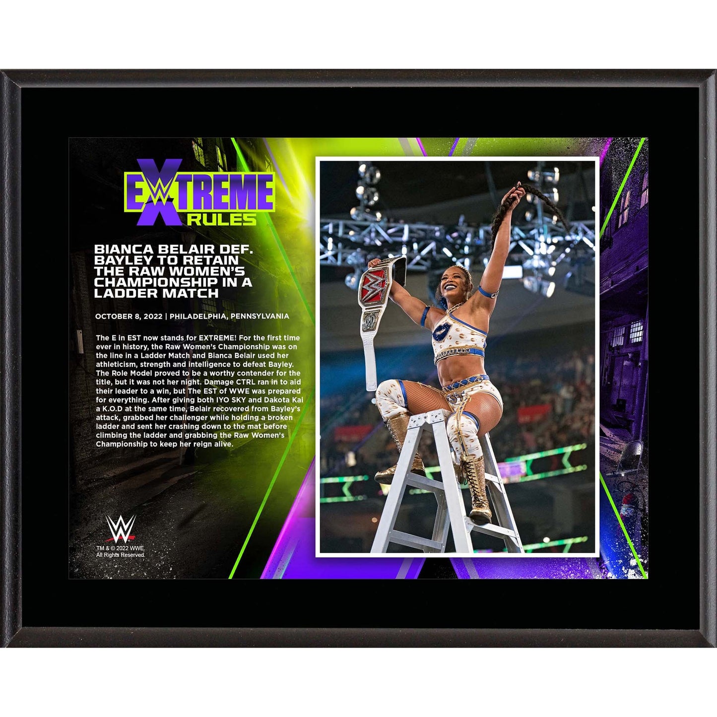 Bianca Belair 10.5" x 13" 2022 Extreme Rules Sublimated Plaque