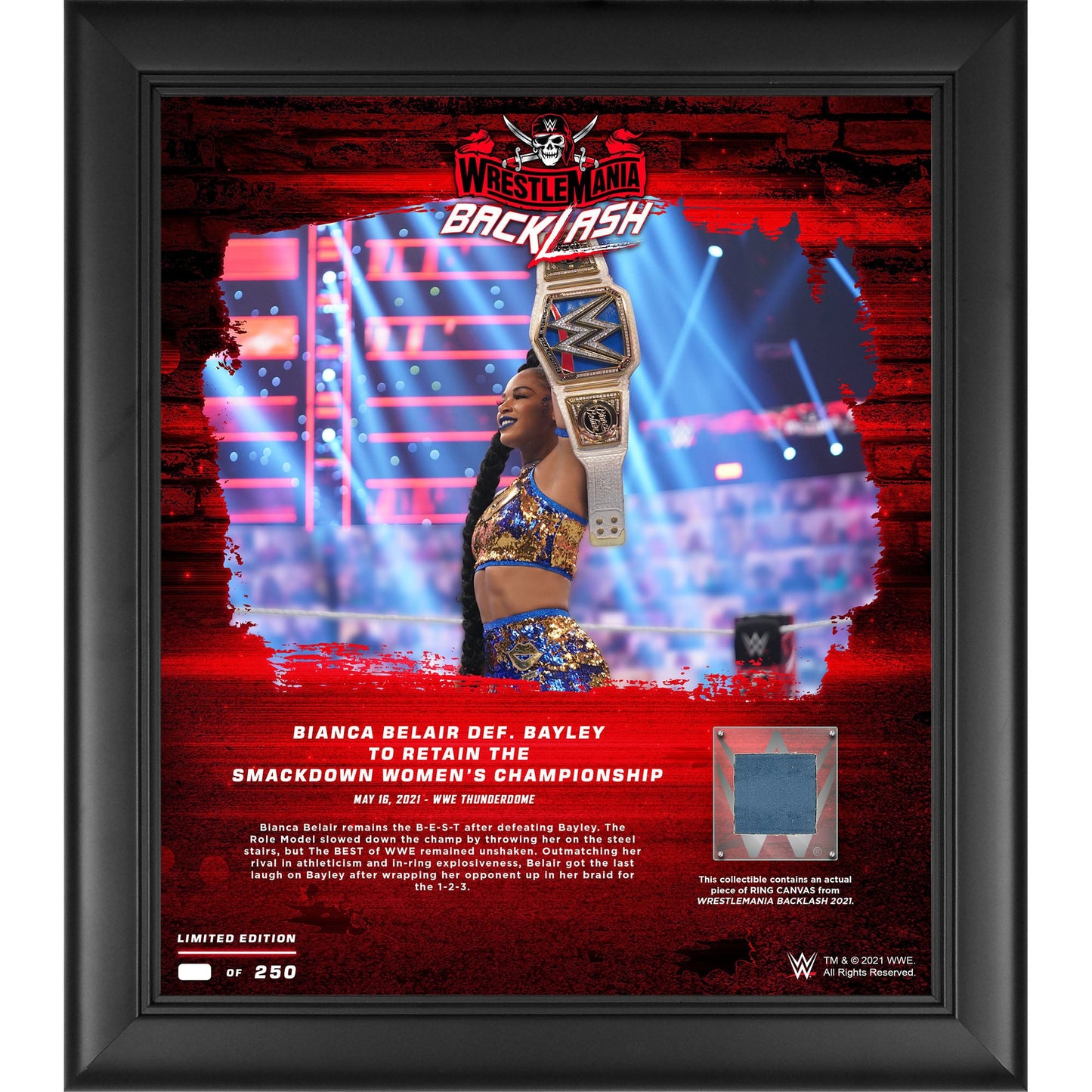 Bianca Belair Framed 15" x 17" 2021 WrestleMania Backlash Collage with a Piece of Match-Used Canvas - Limited Edition of 250