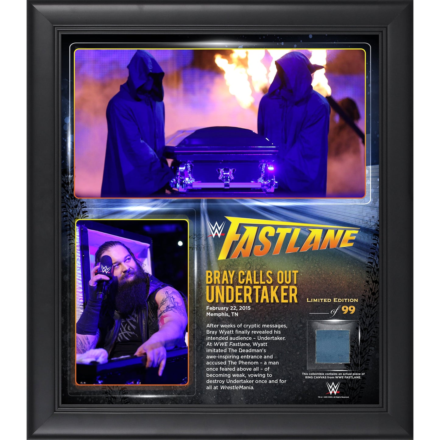 Bray Wyatt Framed 15" x 17" 2015 Fastlane Collage with a Piece of Match-Used Canvas - Limited Edition of 99