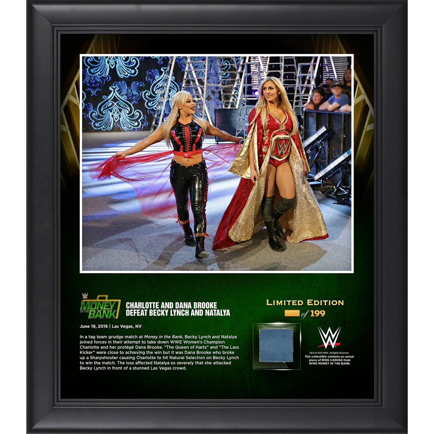 Charlotte Flair & Dana Brooke Framed 15'' x 17'' 2016 Money In The Bank Collage with a Piece of Match-Used Canvas - Limited Edition of 199