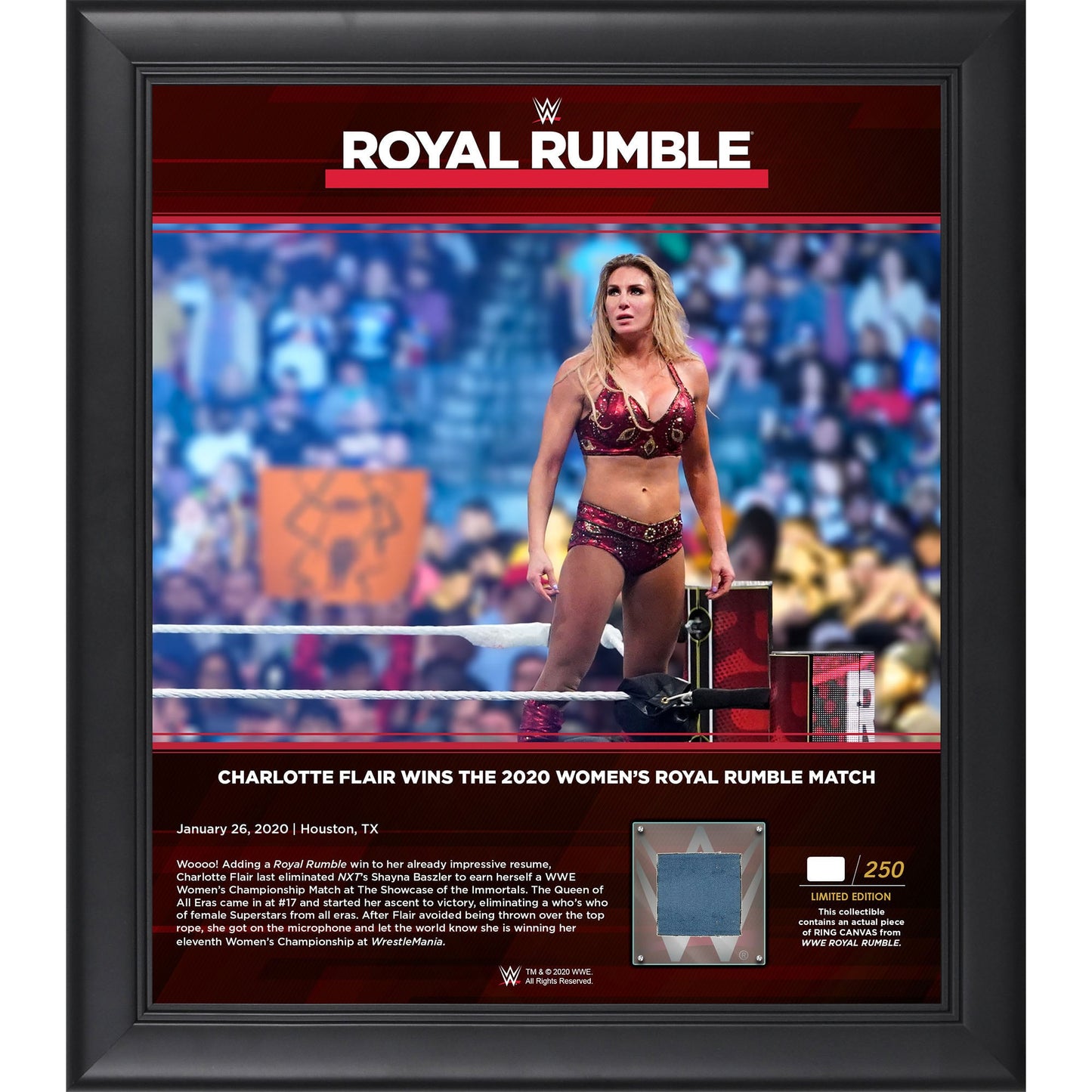 Charlotte Flair Framed 15" x 17" 2020 Royal Rumble Collage with a Piece of Match-Used Canvas - Limited Edition of 250