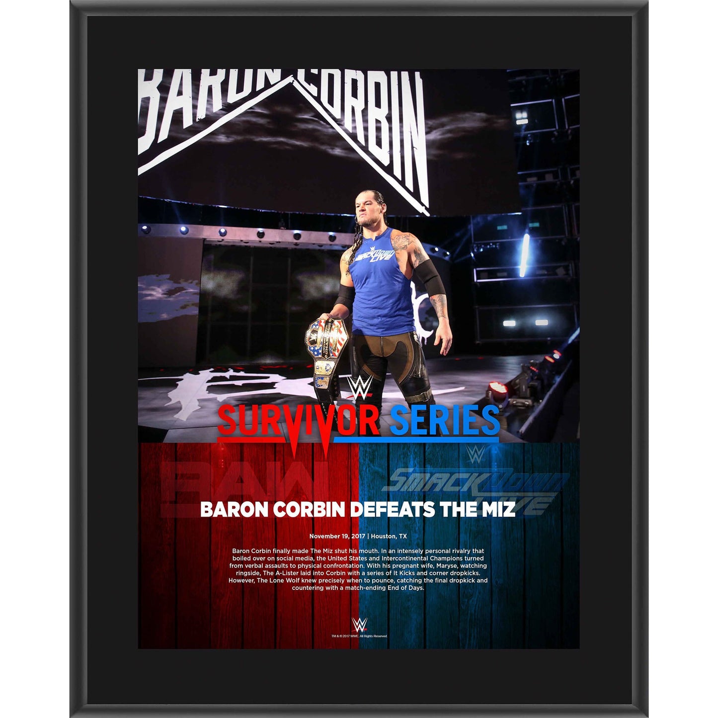 Happy Corbin Framed 10.5" x 13" 2017 Survivor Series Sublimated Plaque