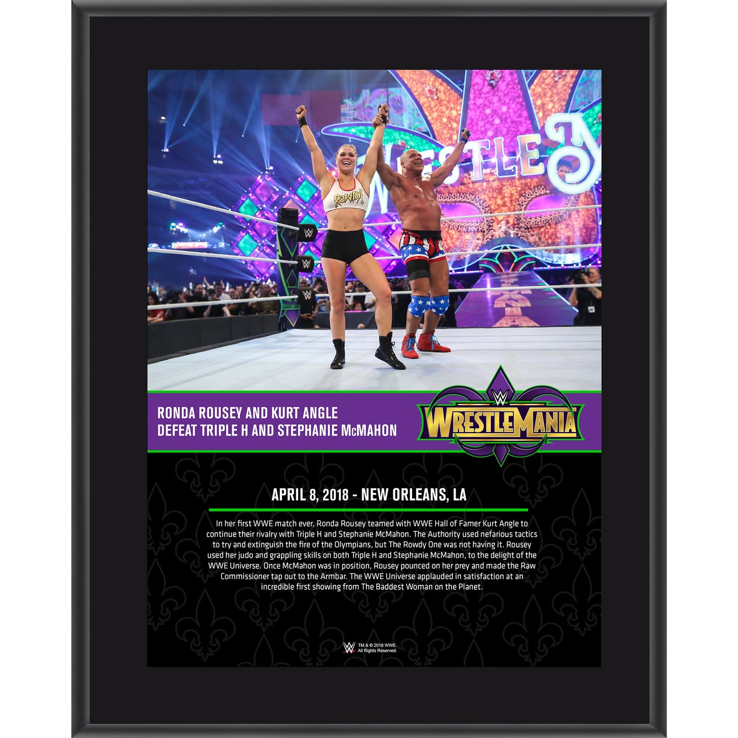 Kurt Angle & Ronda Rousey 10.5" x 13" WrestleMania 34 Sublimated Plaque