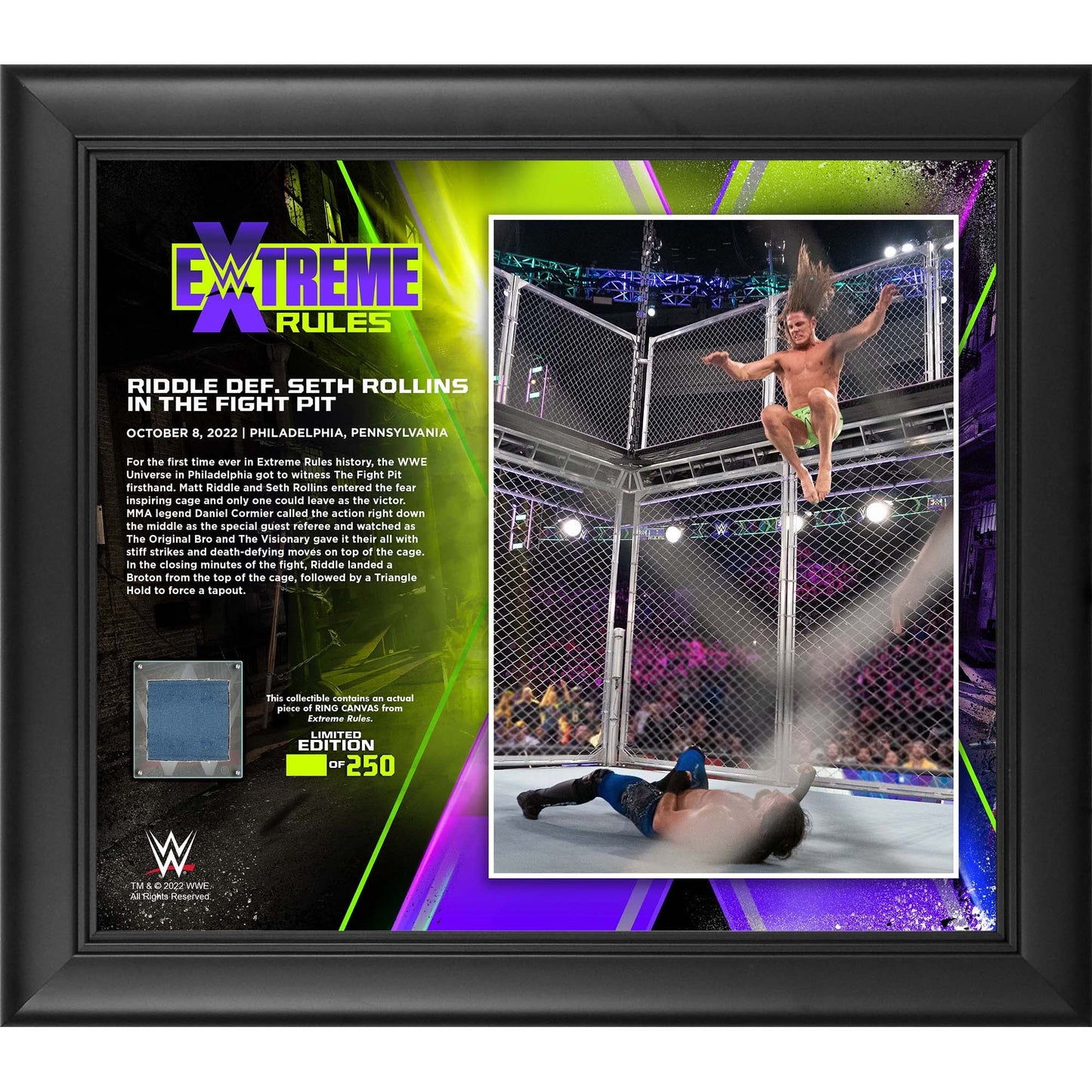 Matt Riddle Framed 15" x 17" 2022 Extreme Rules Collage with a Piece of Match-Used Canvas - Limited Edition of 250