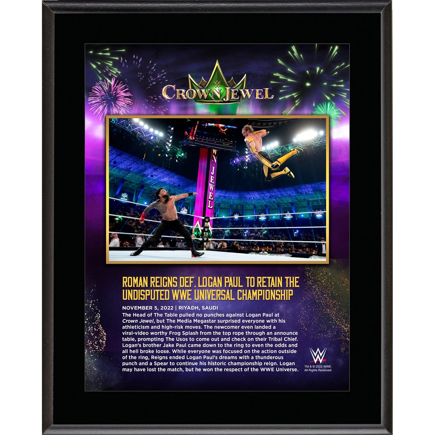 Roman Reigns 10.5" x 13" 2022 Crown Jewel Sublimated Plaque