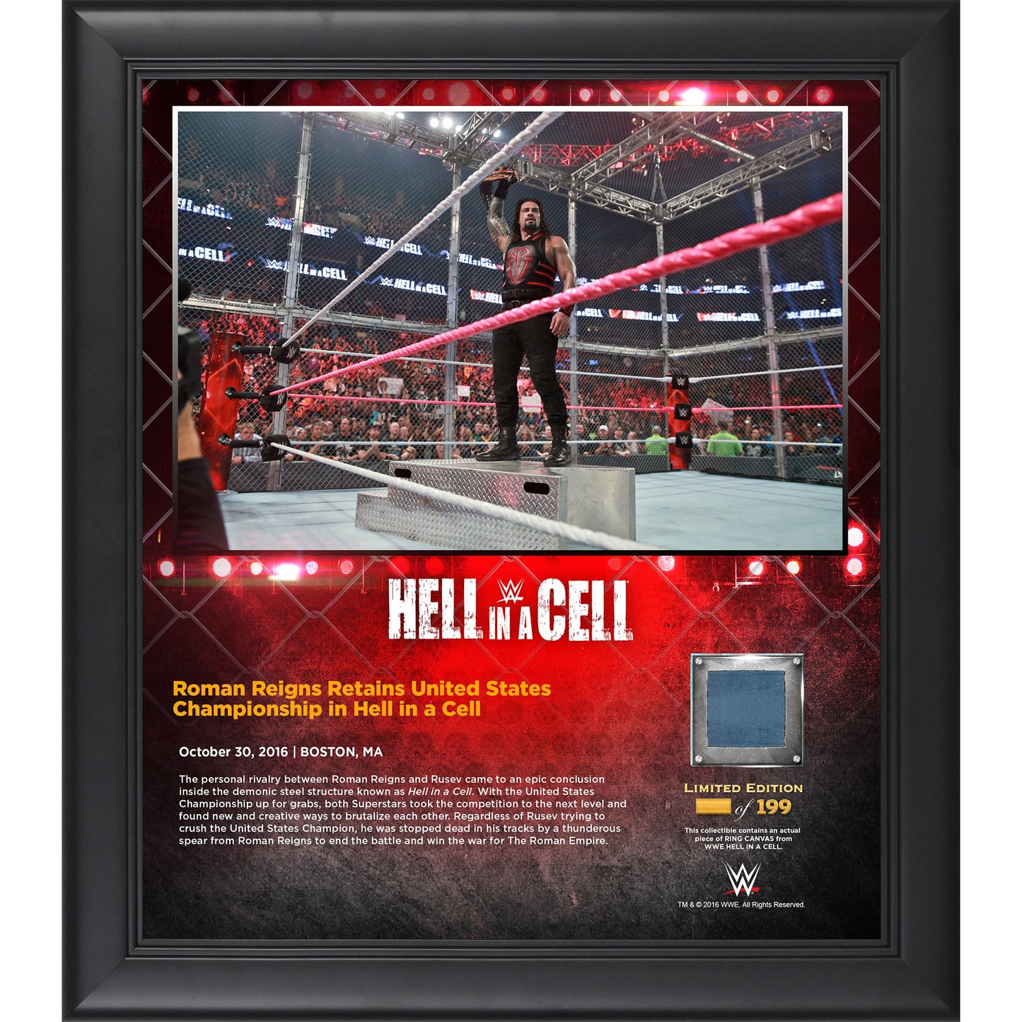 Roman Reigns Framed 15" x 17" 2016 Hell In A Cell Collage with a Piece of Match-Used Canvas - Limited Edition of 199