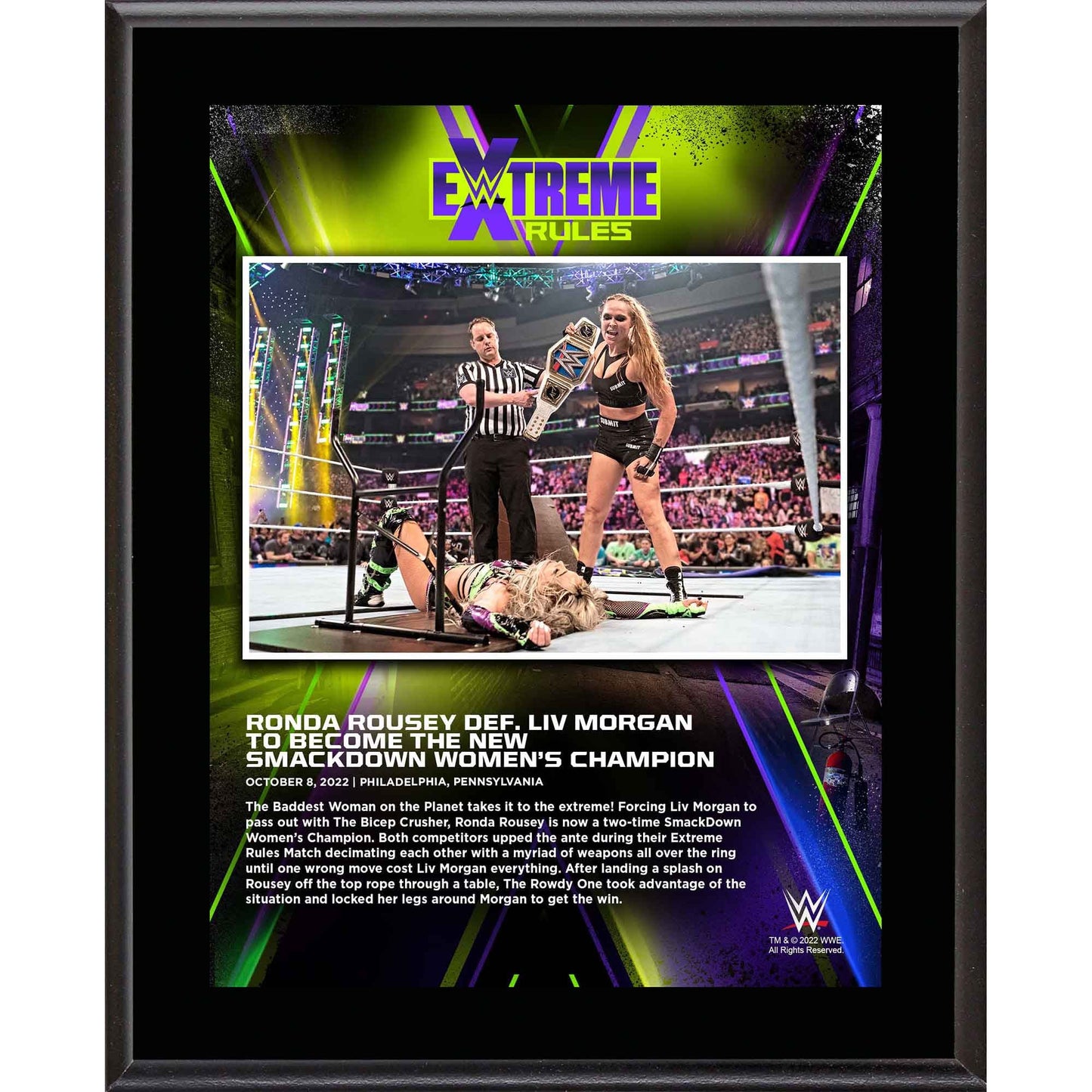Ronda Rousey 10.5" x 13" 2022 Extreme Rules Sublimated Plaque