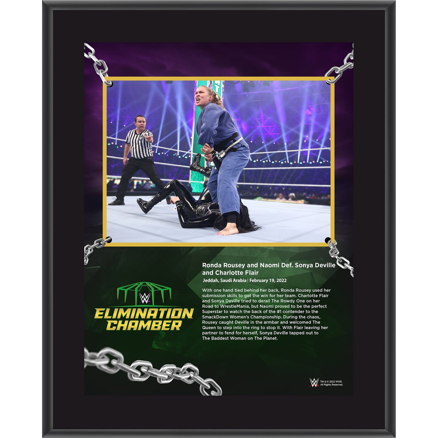 Ronda Rousey WWE 10.5" x 13" 2022 Elimination Chamber Sublimated Plaque