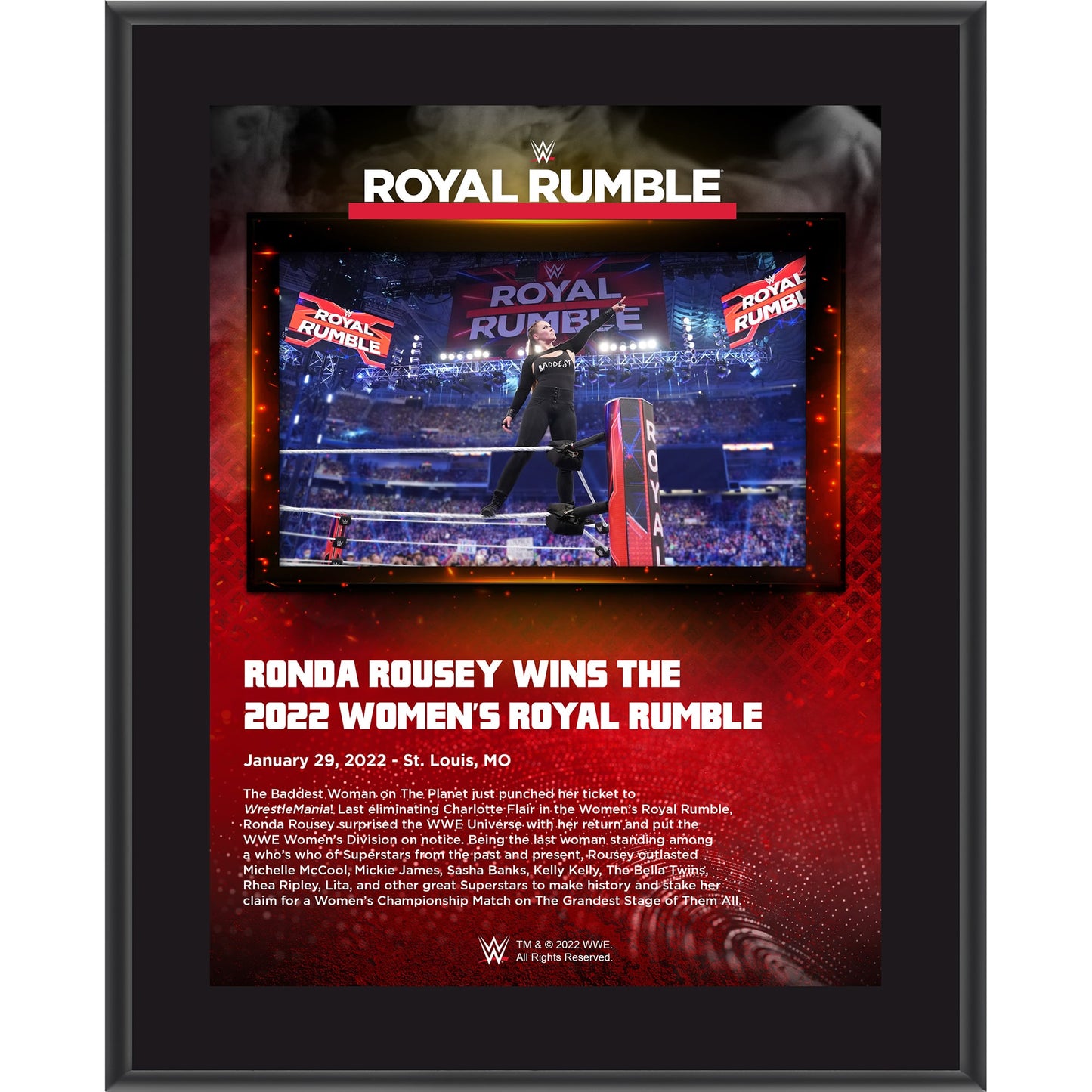 Ronda Rousey WWE 10.5" x 13" 2022 Royal Rumble Sublimated Plaque