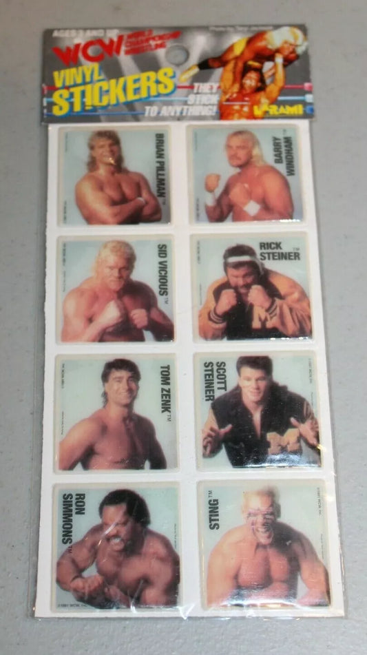 1991 Larami WCW Jumbo Vinyl Stickers (set of 18 on 3 cards) PW Catalog