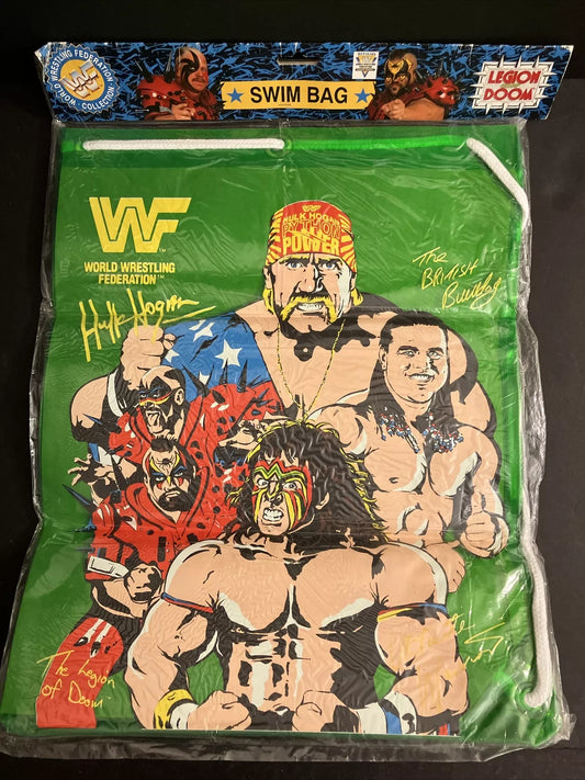 WWF Swim Bag 1991 Hulk Hogan, Ultimate warrior, Legion Of Doom & British Bulldog PWcatalog