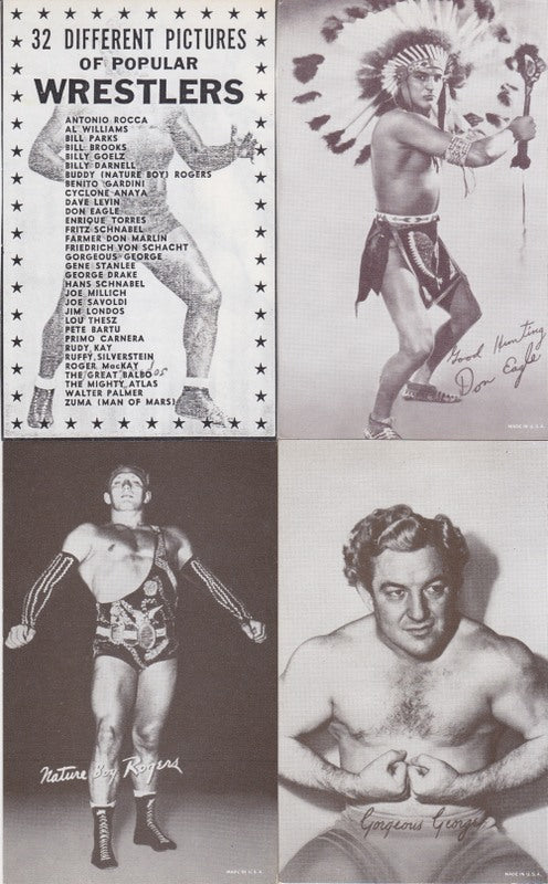 1955-59 Exhibit Supply Co. Popular Wrestlers Set(W468)(33) (set includes all 32 plus rare Don Eagle shortprint card) approx 2017 value:$350 NM PW Catalog