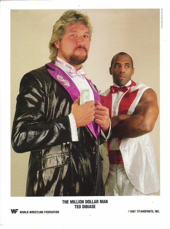 1987 Million Dollar Man Ted Dibiase w/ Virgil (debut promo) color PWcatalog