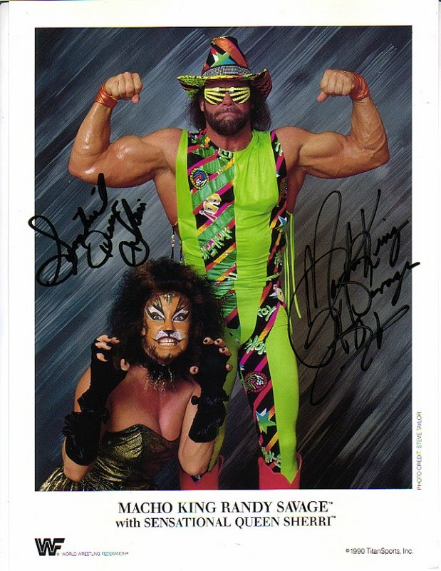1990 Macho King Randy Savage Sensational Queen Sherri (signed)color PWcatalog