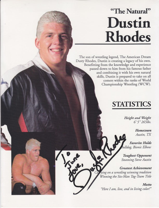 WCW Dustin Rhodes (signed) 8.5x11 PW Catalog